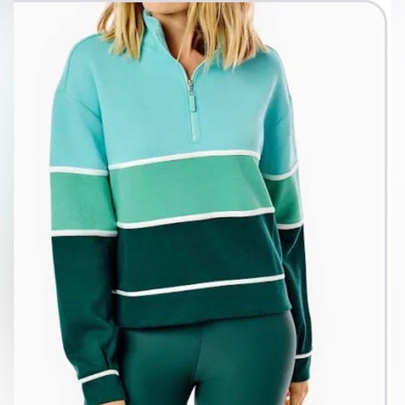 Addison Bay Tops - Addison Bay JV Quarter Zip Sweatshirt Green Stripe Preppy Small NWT